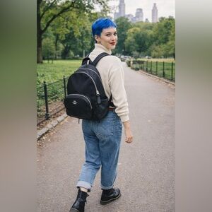 Coach Court Nylon and Pebbled Leather Backpack C4654 Adjustable Shoulder Straps